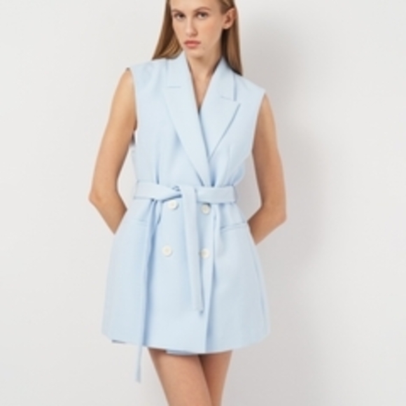 Zara Light Blue Belted Mini Dress - Picture 1 of 5